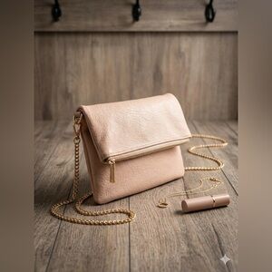 Sole Society® Blush Pink Vegan Leather Foldover Crossbody Bag – Gold Chain